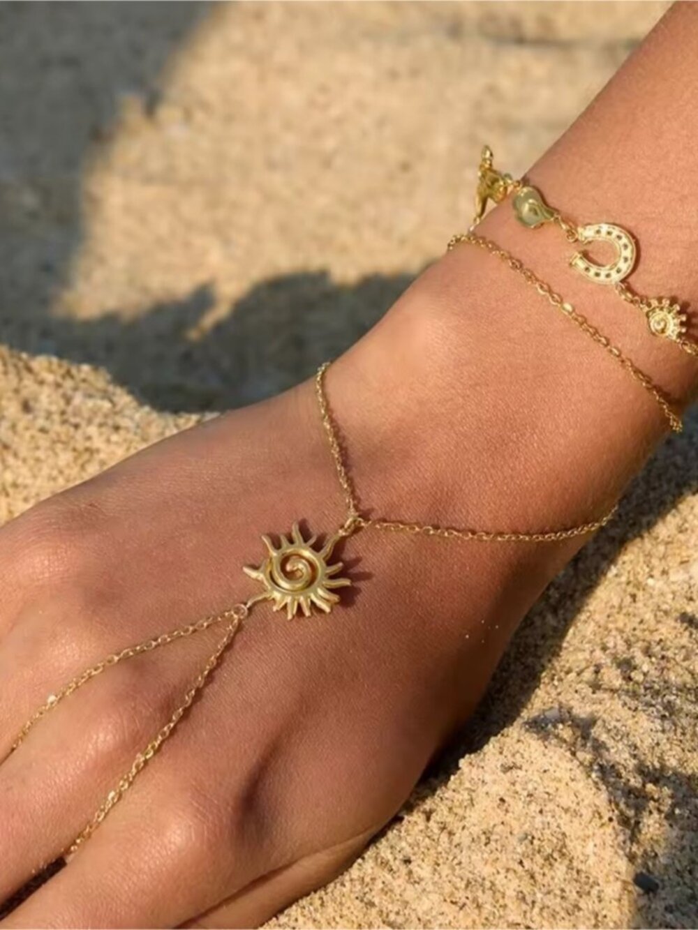 Gold Sun Charm Anklet Bracelet